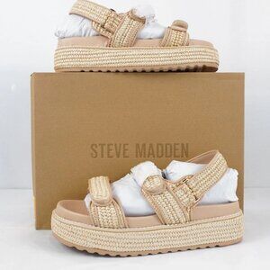 Steve Madden Bigmona Sandals Platform Shoes In Natural Raffia - Size 8